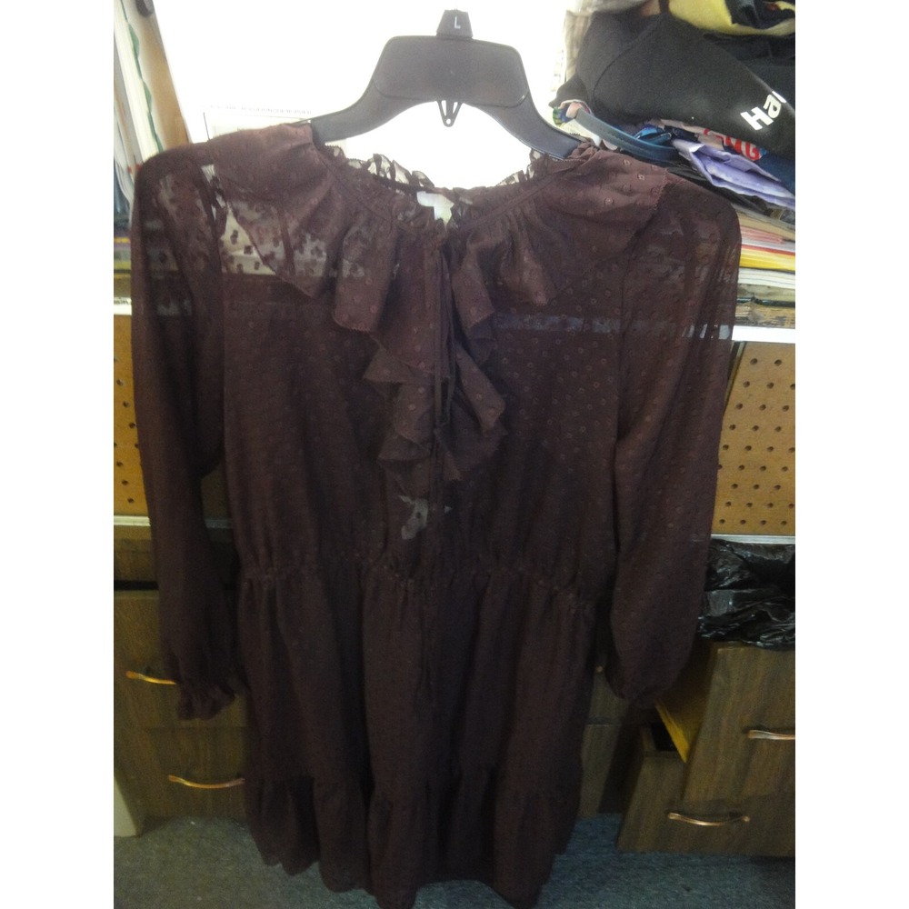 H&M‎ Maroon Sheer dress with attached slip long sleeves size 14 NWT - Picture 2 of 12